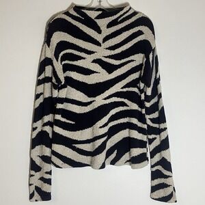 Marisa Studio Sweater Womens Medium Zebra Print Classy Mock Neck Linen Cotton M